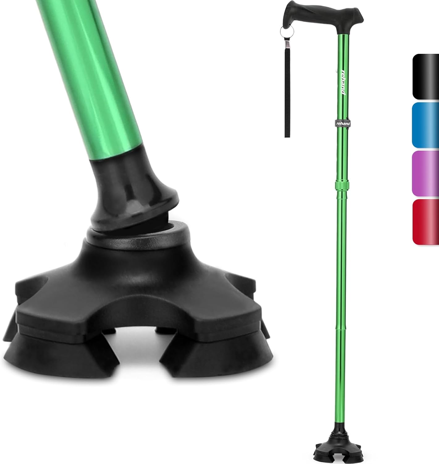 GREEN - Pivot Walking Cane - Foldable, Adjustable, Lightweight, Self Standing, Soft Handle Grip, Travel Bag ... Trackable Cuba Home Delivery Included.