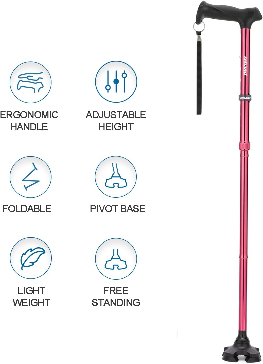RED - Pivot Walking Cane - Foldable, Adjustable, Lightweight, Self Standing, Soft Handle Grip, Travel Bag ... Trackable Cuba Home Delivery Included.