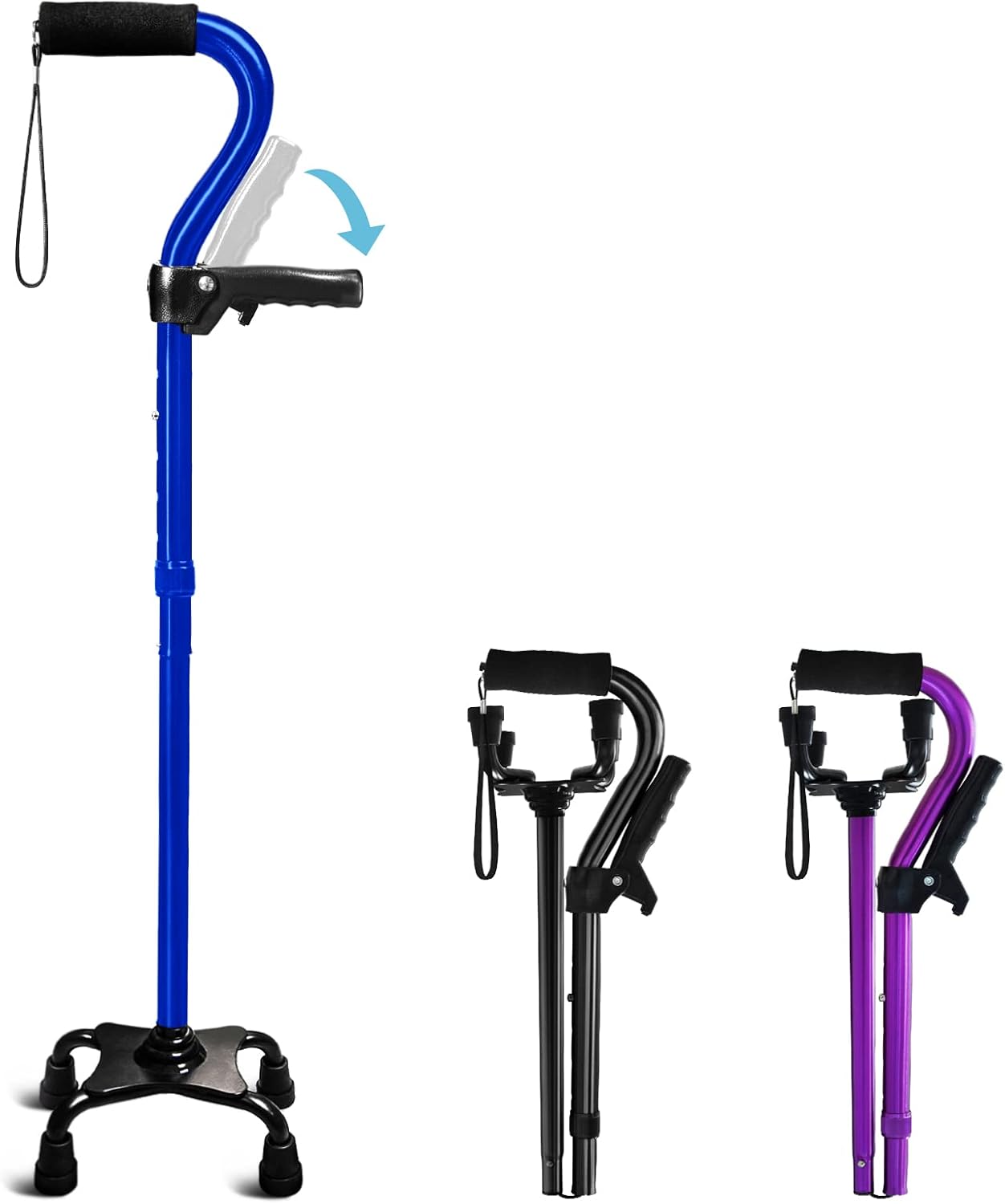 BLUE - Walking Cane, Stabile 4-Pronged, Foldable. Adjustable, Soft Grip Handle, Second Handle ... Trackable Cuba Home Delivery Included.