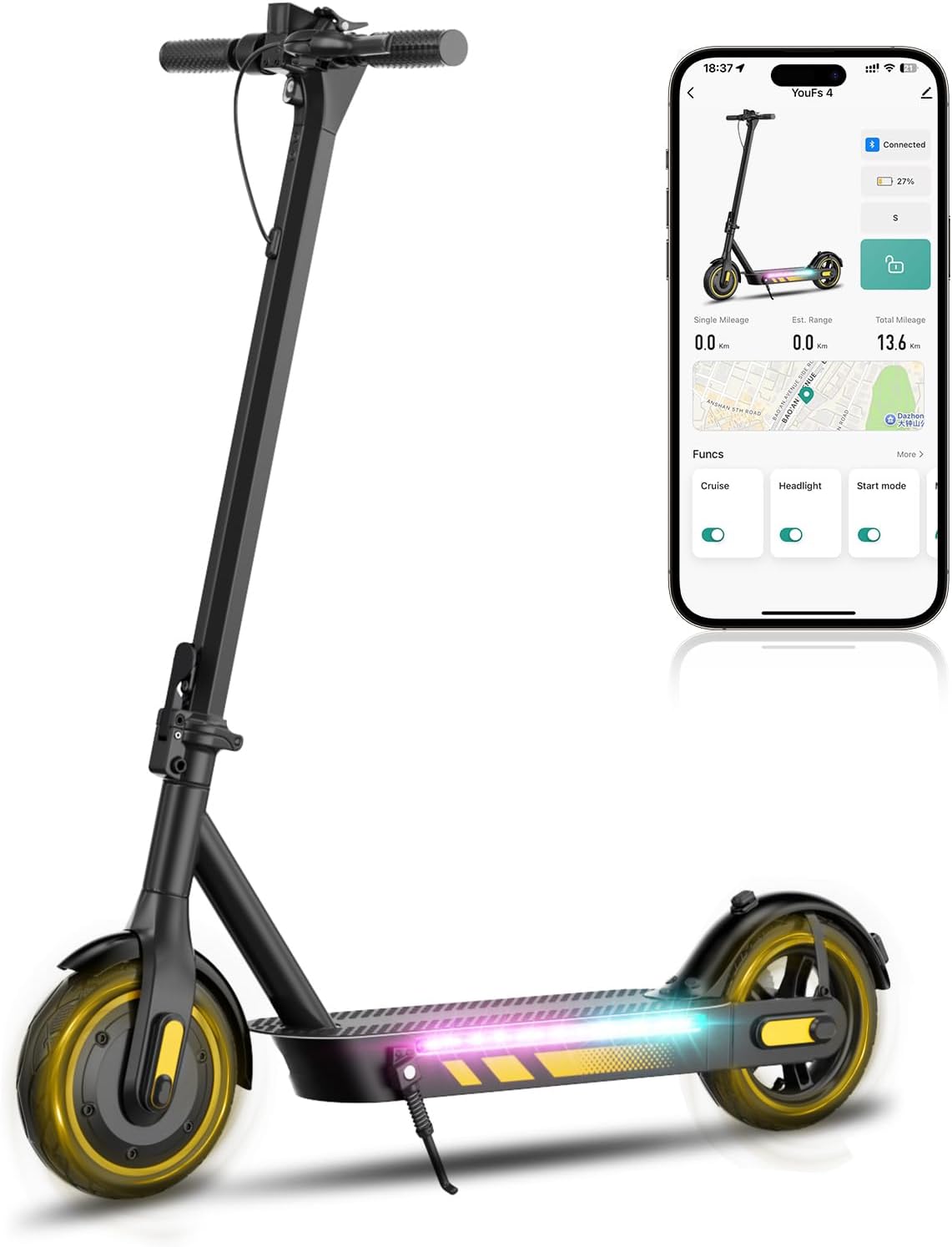600-Watt, YELLOW- SIDE LIGHTS EGGKING Electric Scooter for Adults-Teens, 21/30 Mile Range, 19/25 MPH ... Trackable Cuba Home Delivery Included.