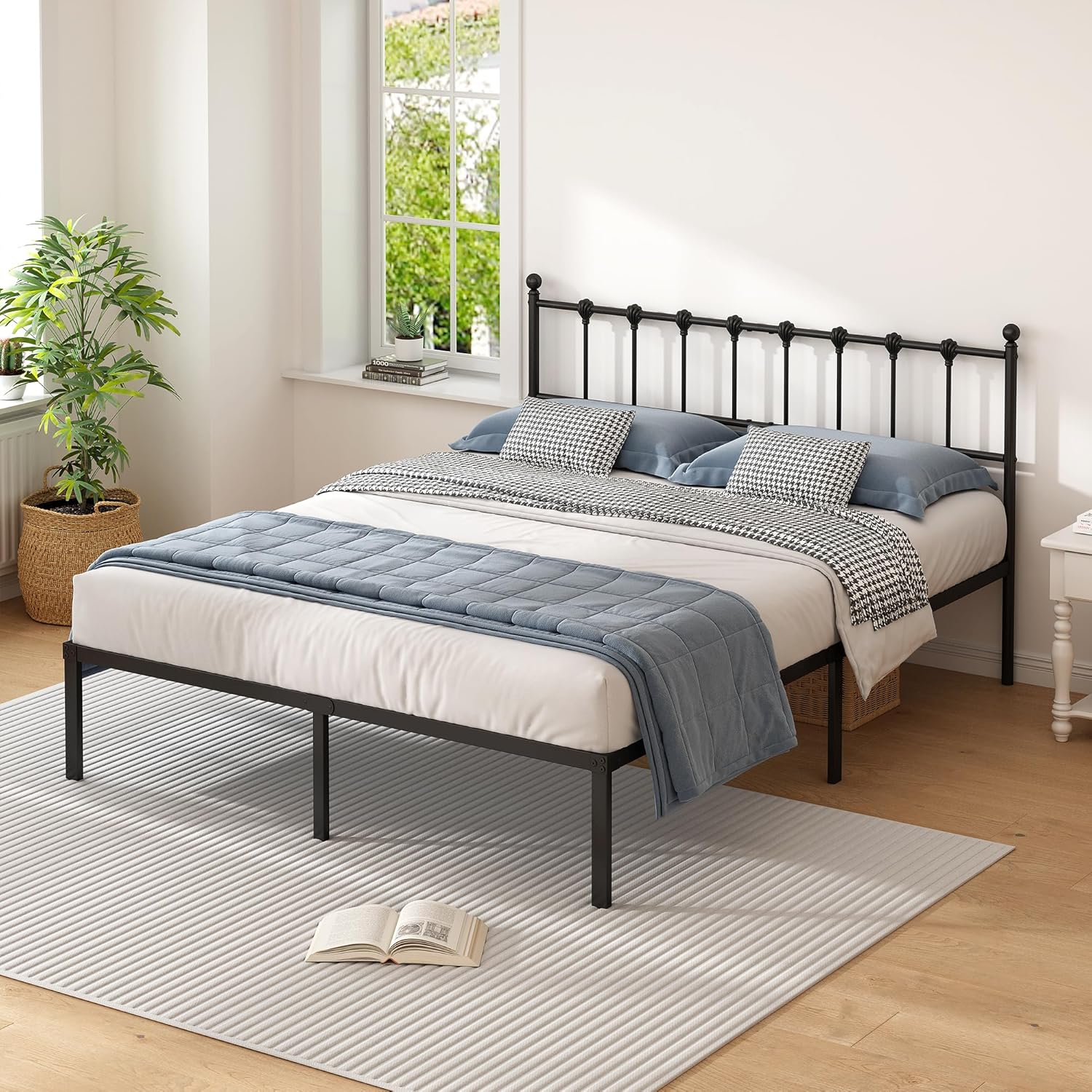 KING Size, Black, Metal Platform Bed with Modern Headboard ...... Trackable Cuba Home Delivery Included.