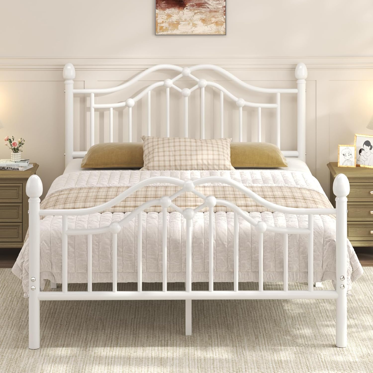 FULL Size, WHITE, Metal Platform Bed with Headboard and Footboard ...... Trackable Cuba Home Delivery Included.