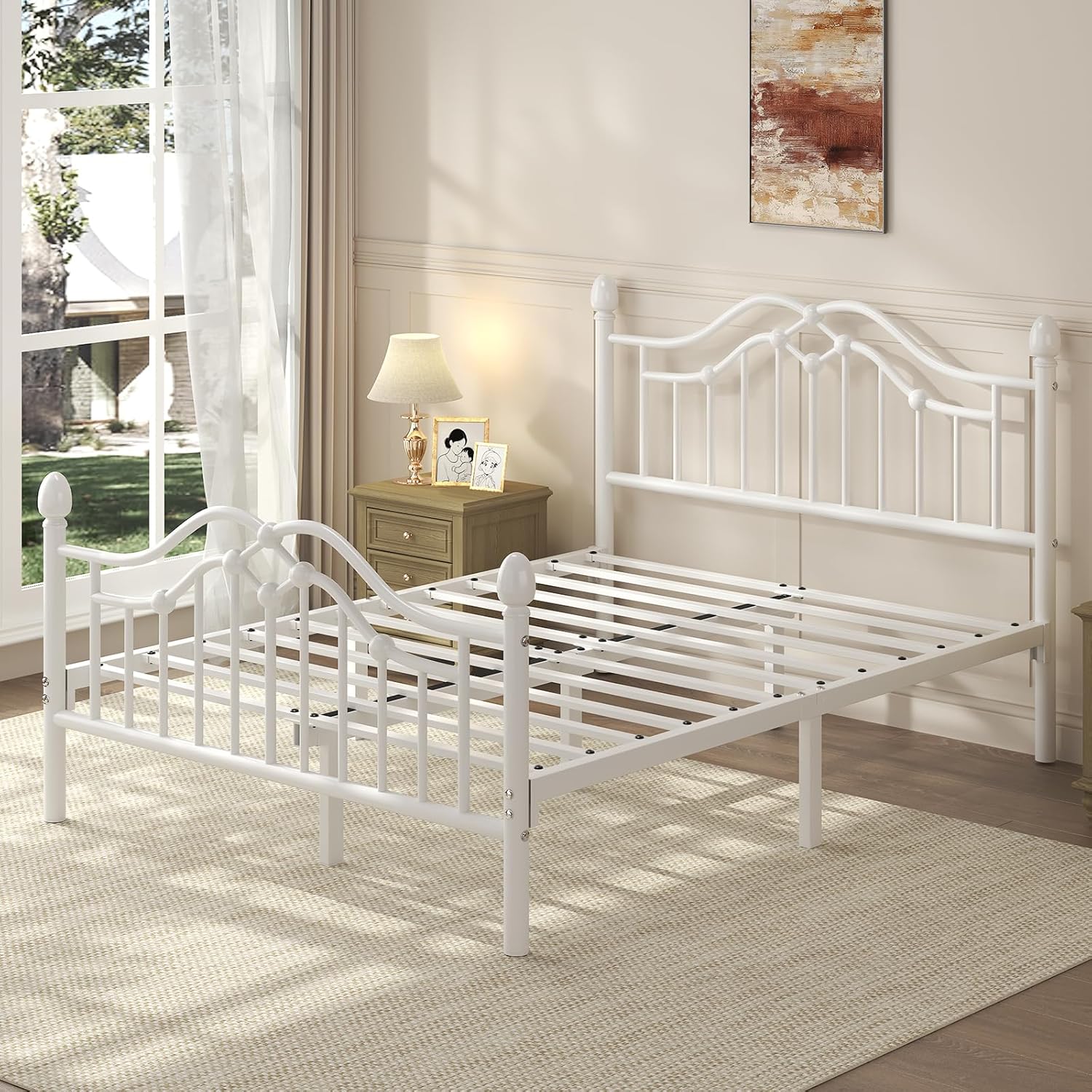 QUEEN Size, WHITE, Metal Platform Bed with Headboard and Footboard ...... Trackable Cuba Home Delivery Included.