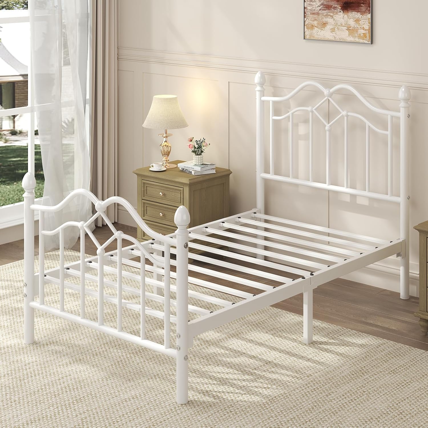 TWIN Size, WHITE, Metal Platform Bed with Headboard and Footboard ...... Trackable Cuba Home Delivery Included.