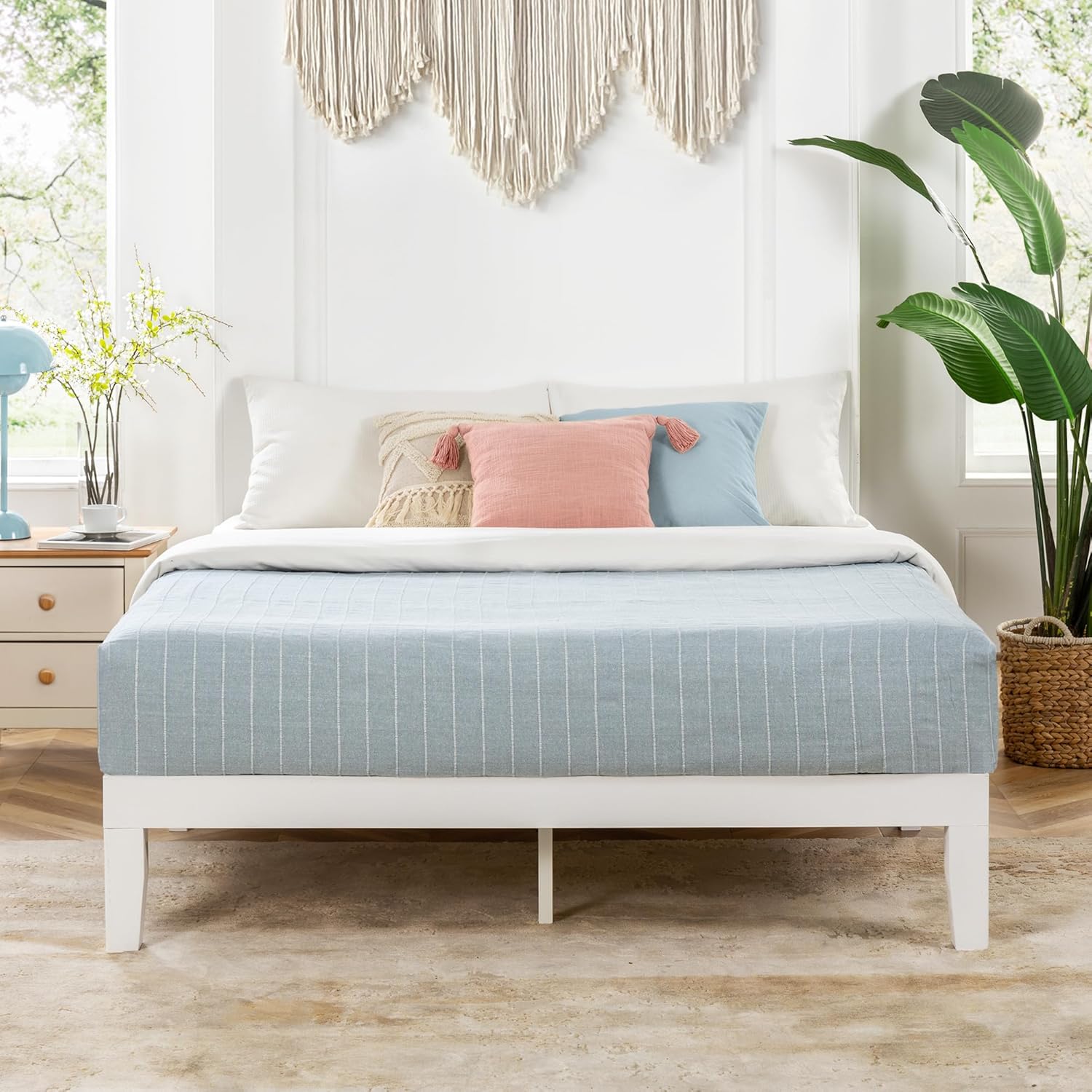 KING SIZE, WHITE, Solid Wood Platform Bed, 12-inch ...... Trackable Cuba Home Delivery Included.