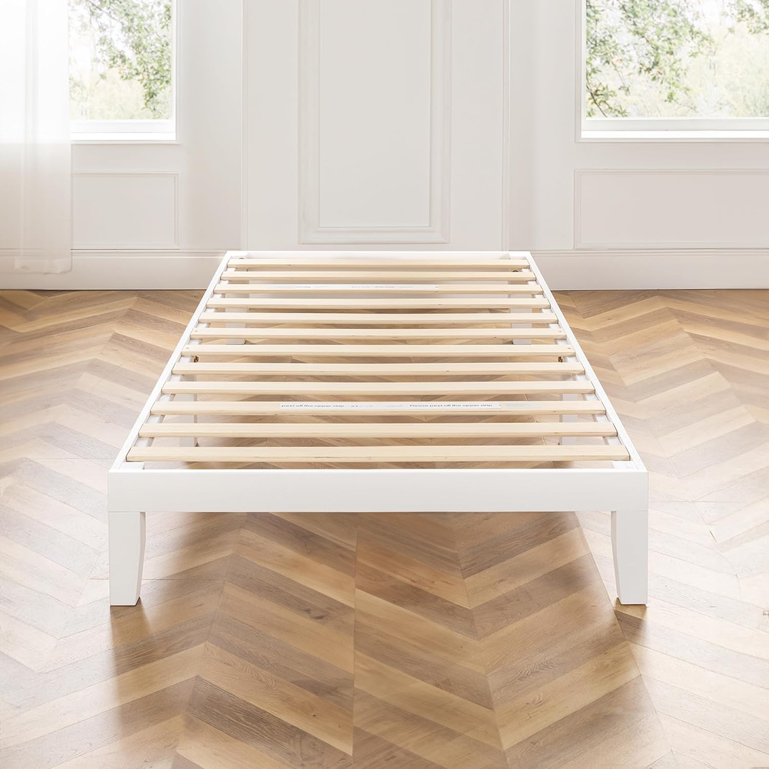 TWIN SIZE, WHITE, Solid Wood Platform Bed, 12-inch ...... Trackable Cuba Home Delivery Included