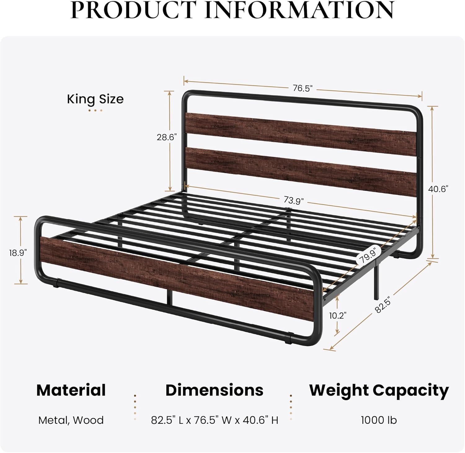 MAHOGANY Oval-Shaped KING SIZE Metal Platform Bed Frame with Wooden Headboard and Footboard ...... Trackable Cuba Home Delivery Included