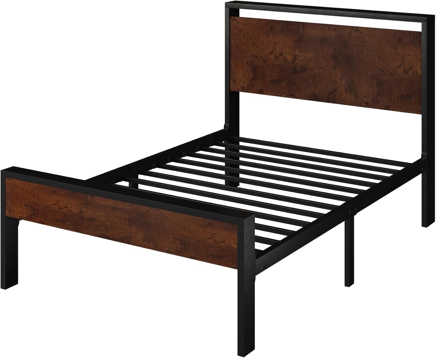 Mahogany 14 Inch TWIN SIZE Metal Platform Bed Frame with Wooden Headboard and Footboard ... Trackable Cuba Home Delivery Included.