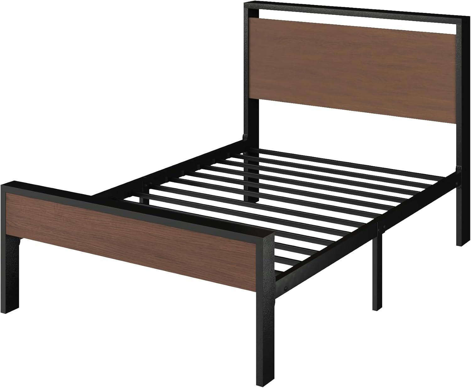 WALNUT 14 Inch TWIN SIZE Metal Platform Bed Frame with Wooden Headboard and Footboard ...... Trackable Cuba Home Delivery Included
