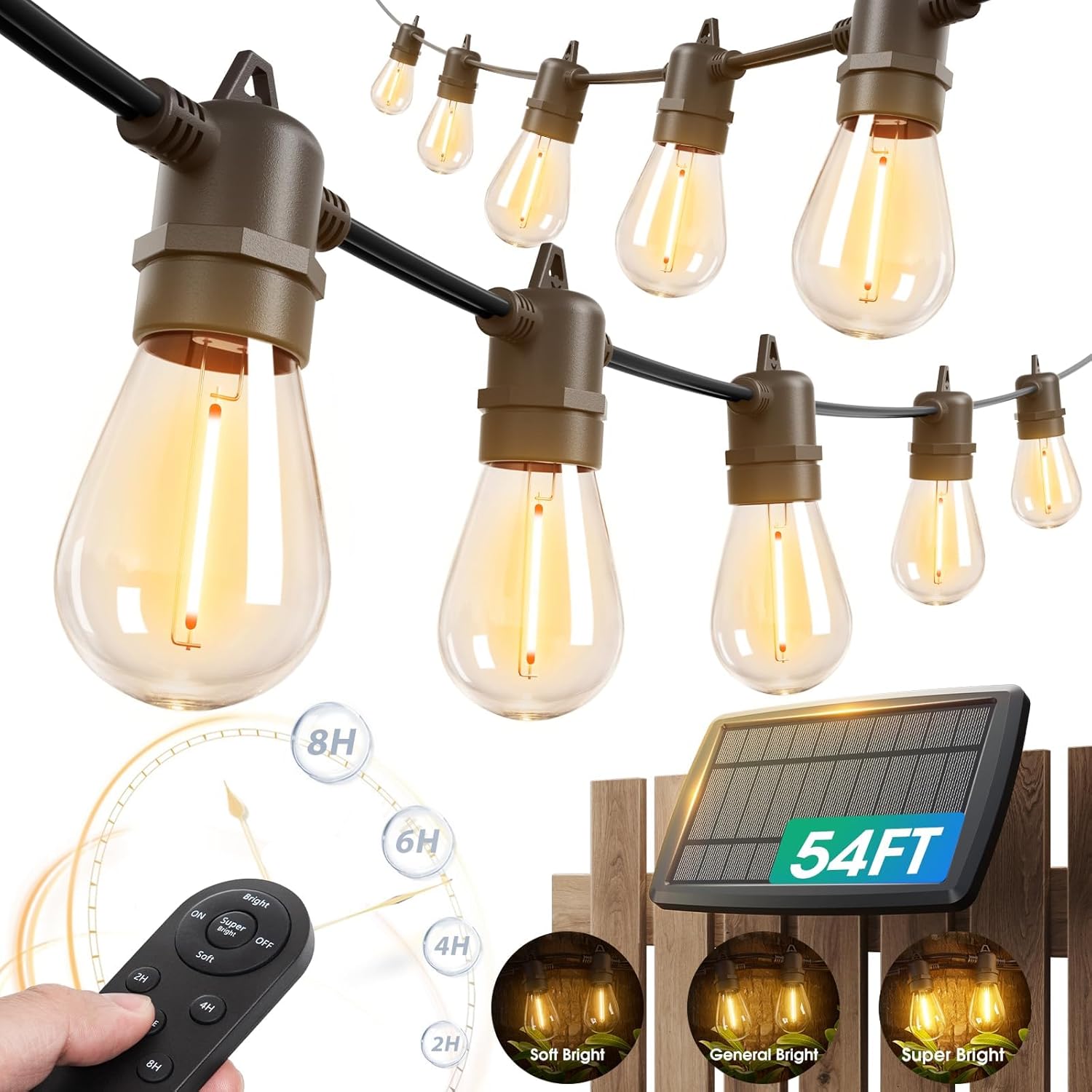 1-PACK, 16 (1W) bulbs, 54 Ft. Solar String Lights, Outdoor-Waterproof, Dimmable, Shatterproof Bulbs ... Cuba Home Delivery Included, Trackable.