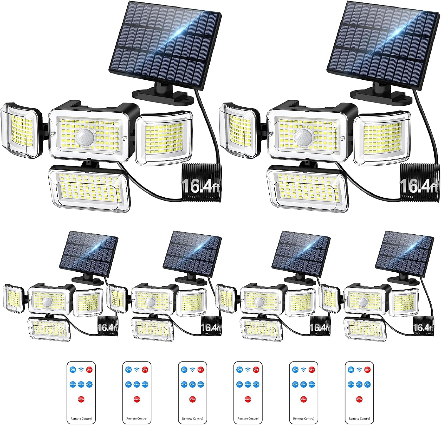 6-PACK, CLAONER Solar Outdoor Lights Motion Sensor 288 LED Remote Control Waterproof 4 Heads 16ft Cable 4 Modes Wall Lights ... Trackable Cuba Home Delivery Included.